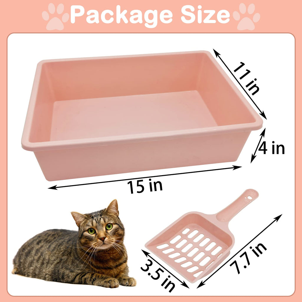 Medium Open Cat Litter Box with Scoop, Non-Stick Plastic, 15 x 11 x 4 Inches M87583
