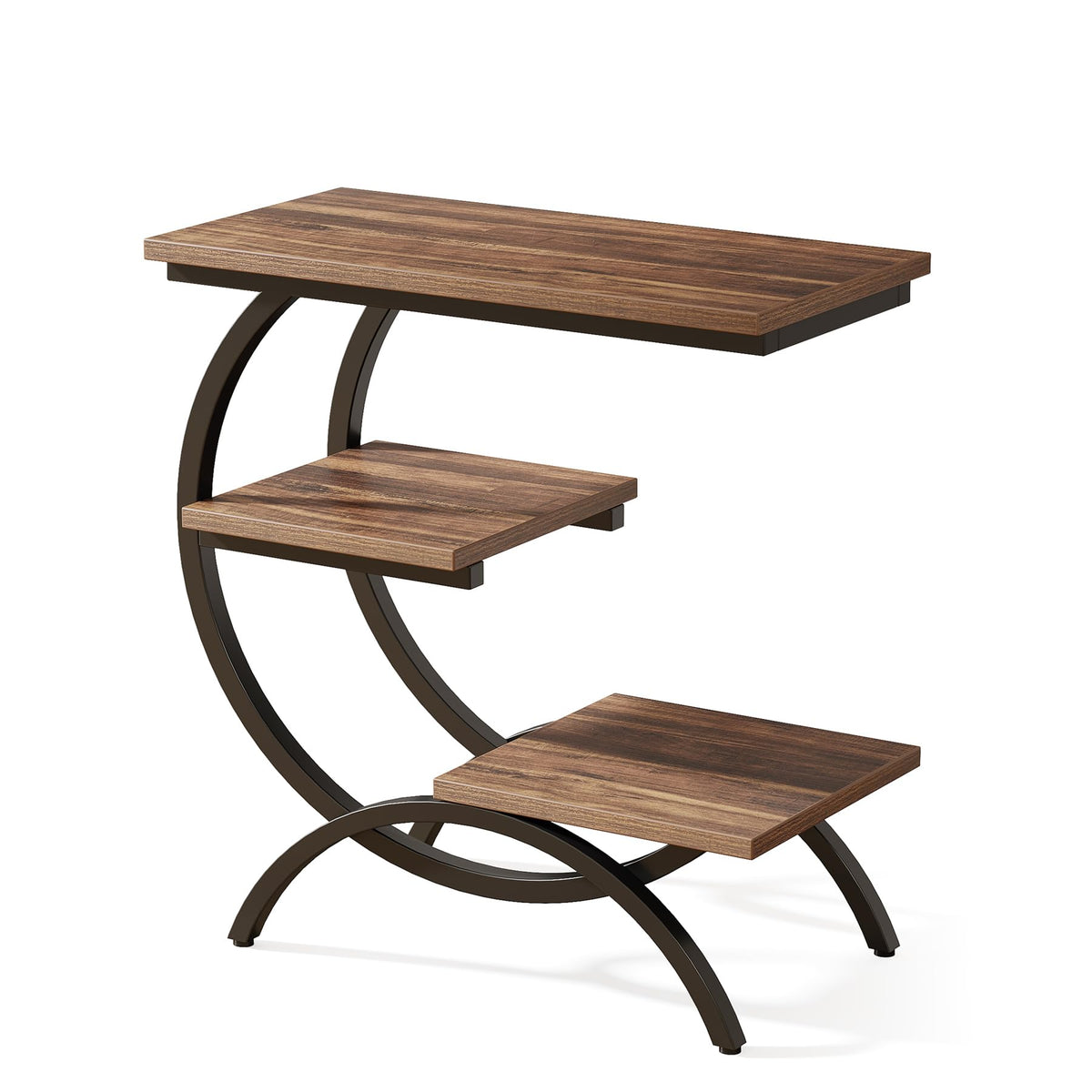 C-Shaped 3-Tier End Table with Curved Metal Frame N52230