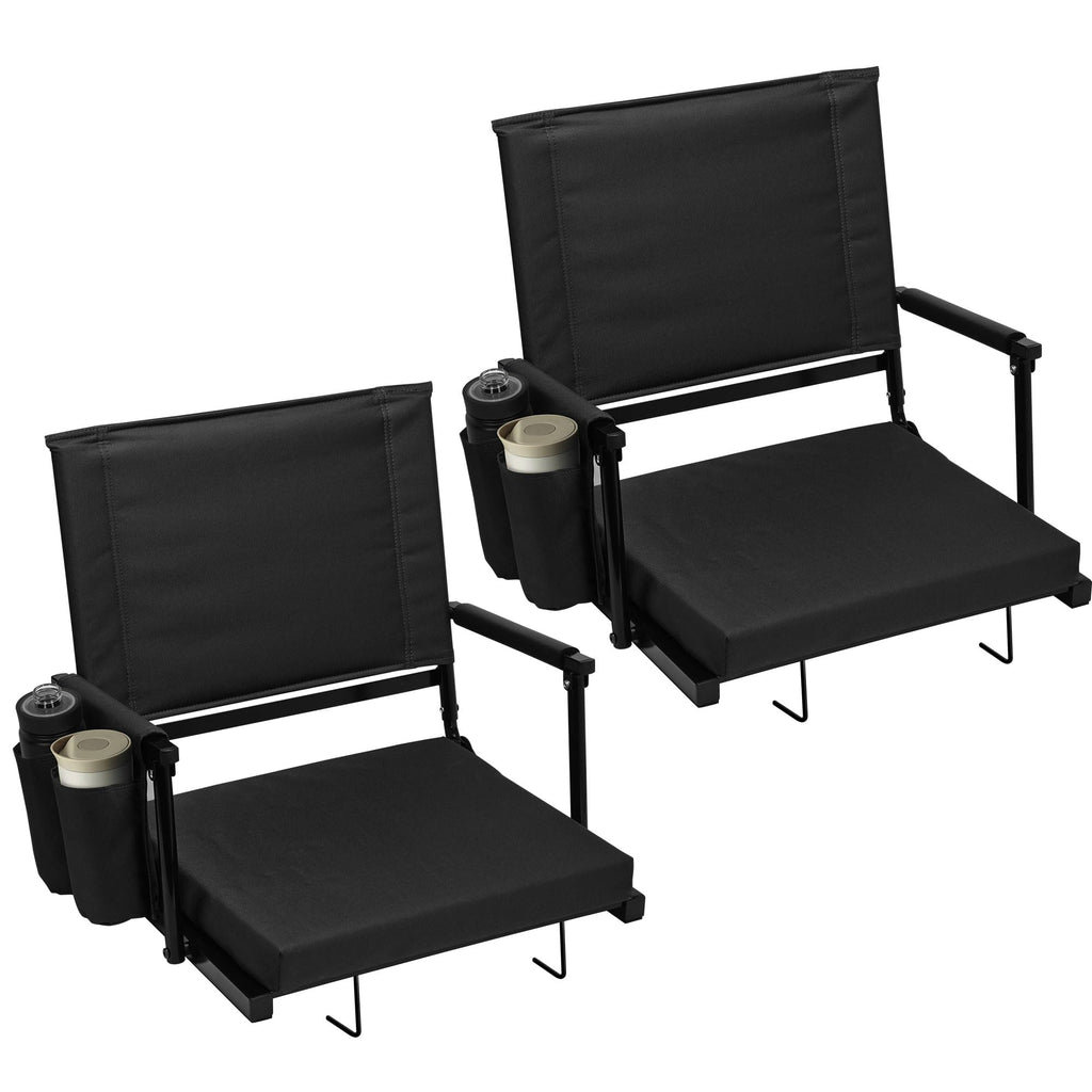 2 Packs Foldable Stadium Seats with Adjustable Backrest and Cup Holders Black S35650