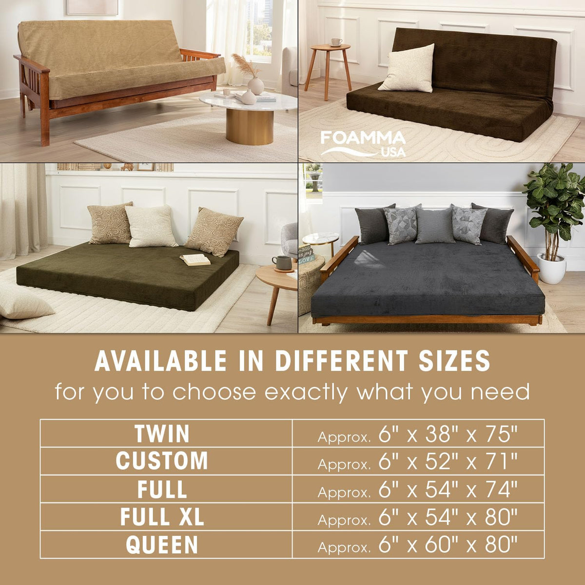 6-Inch Memory Foam Futon Mattress with Removable Cover Q988