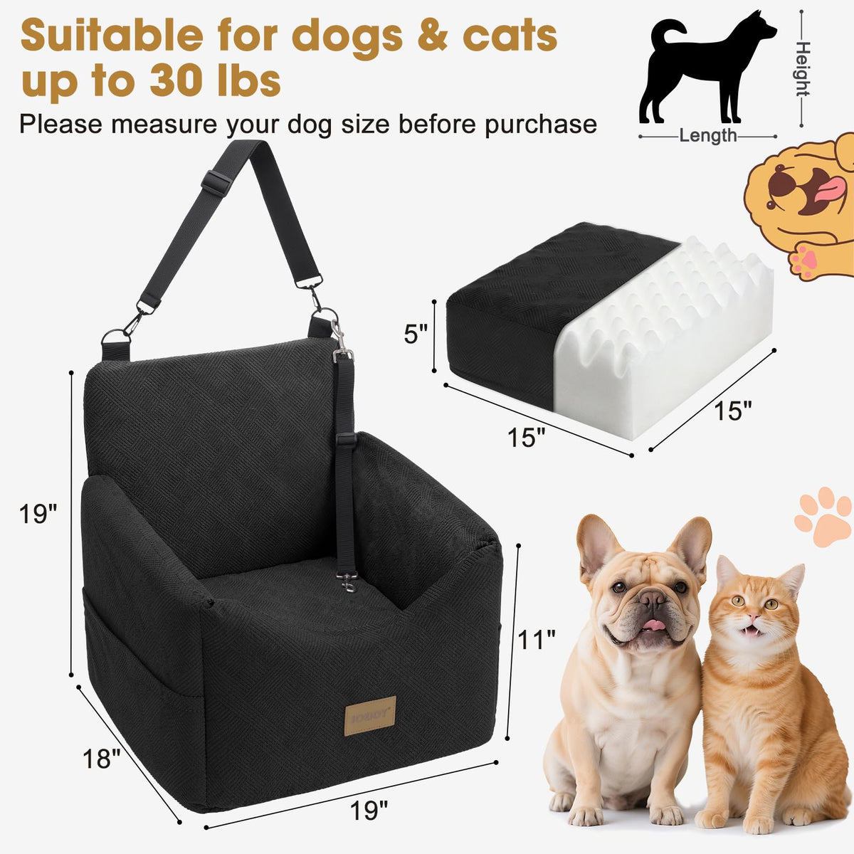 Dog Car Seat with Detachable Washable Cover and Cushion D521