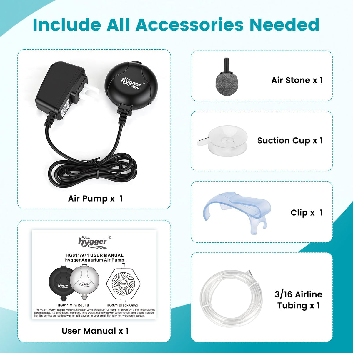 Quiet Mini Aquarium Air Pump 1.5 Watt with Air Stone Black I6423