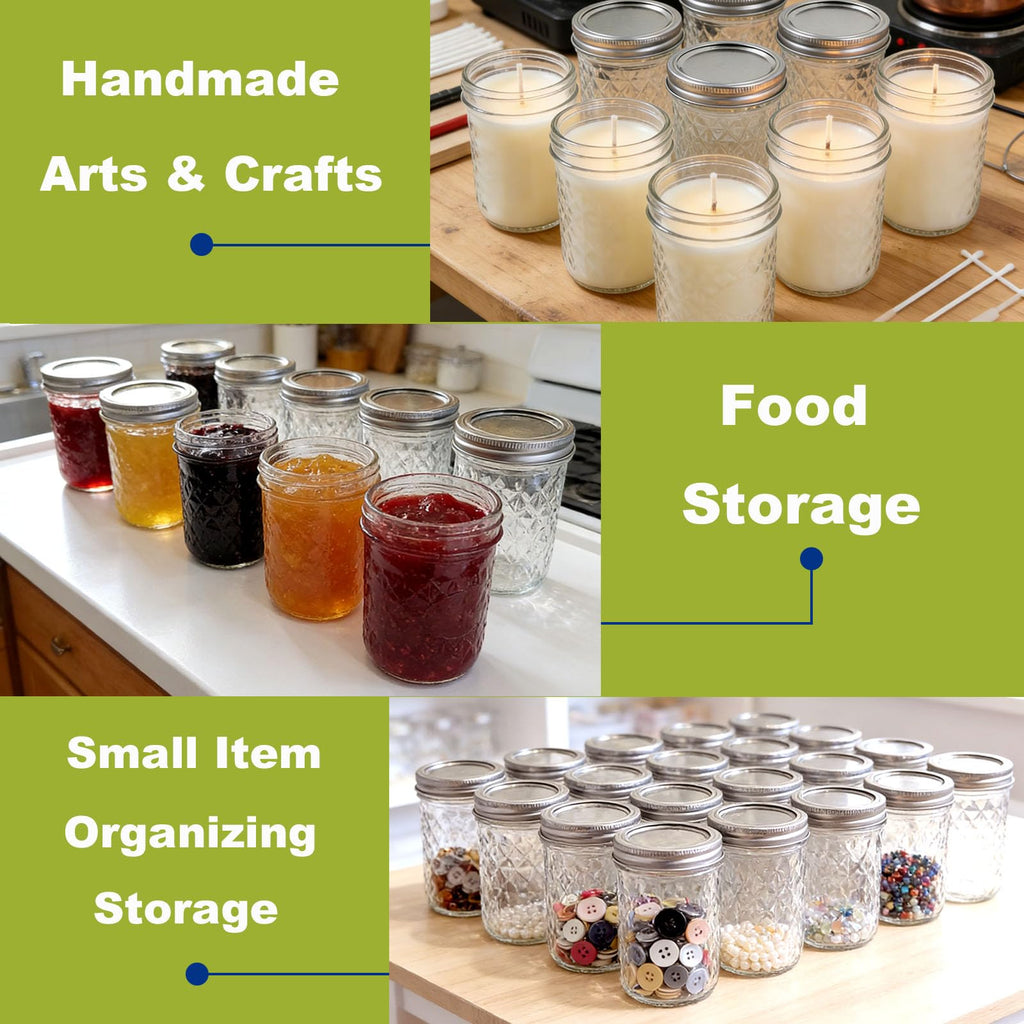 12 Pack Glass Mason Jars with Lids 16 oz & 8 oz E10363