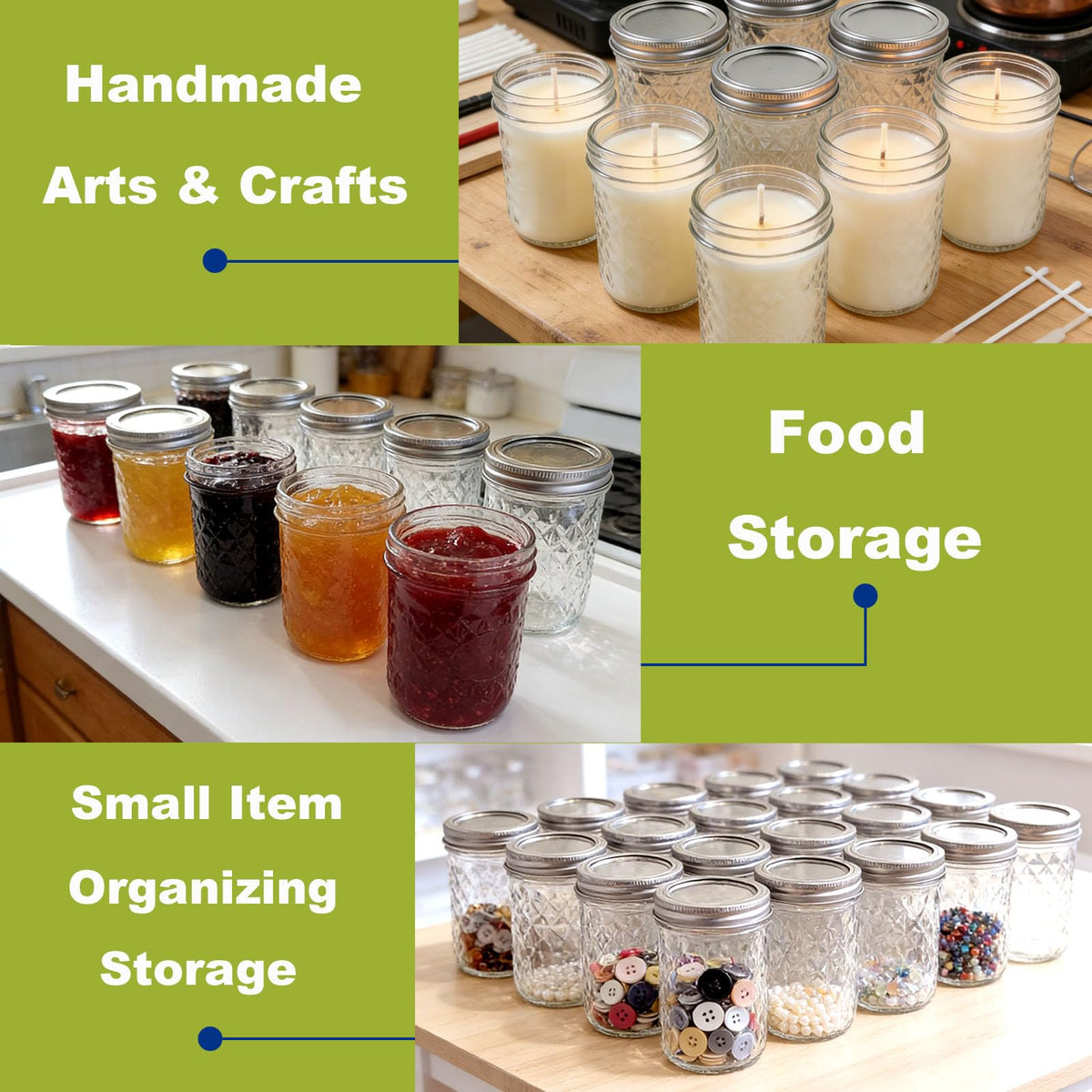 12 Pack Glass Mason Jars with Lids 16 oz & 8 oz E10363