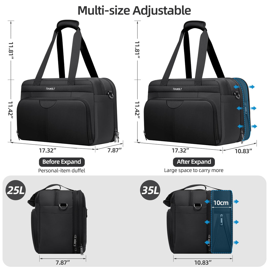 Black Expandable Carry-On Luggage Duffel Bag with Adjustable Strap R602597