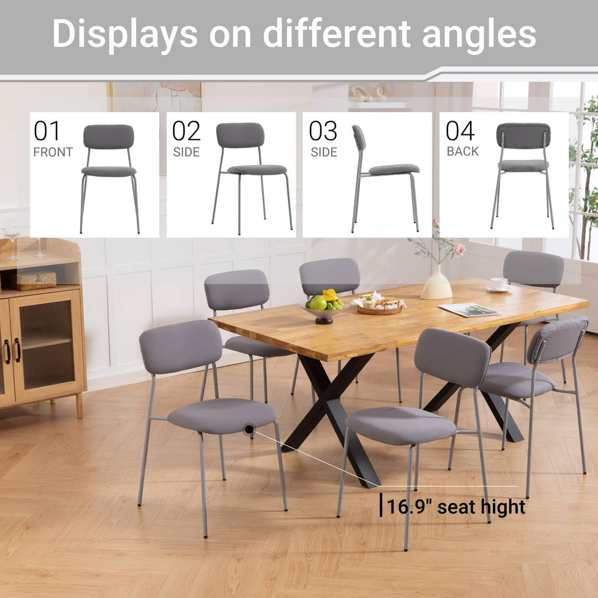 Grey Padded Stackable Chairs Set of 4 H1234
