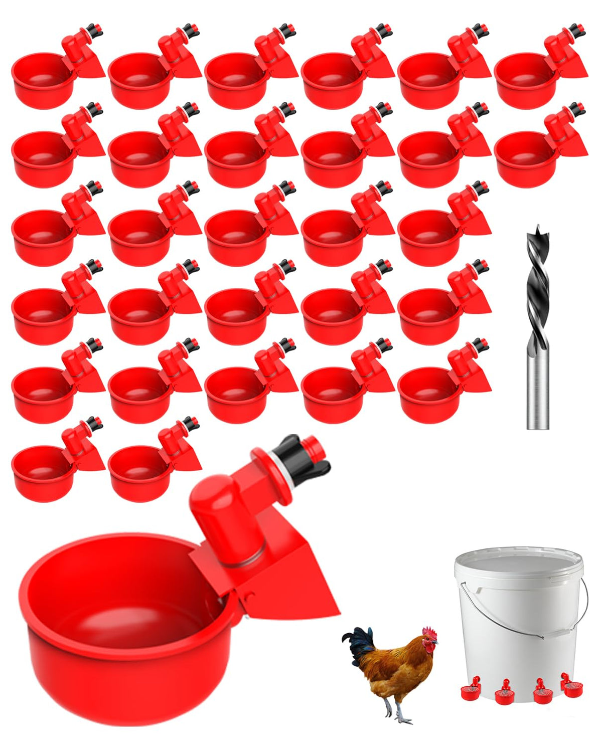 30 Packs Large Automatic Poultry Water Feeder Cups with Tee Fittings T5248