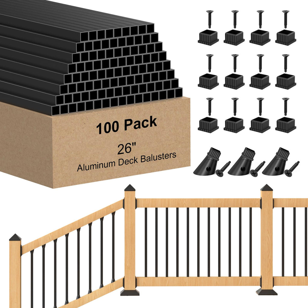 100 Pack 26" Square Black Aluminum Deck Balusters L953673