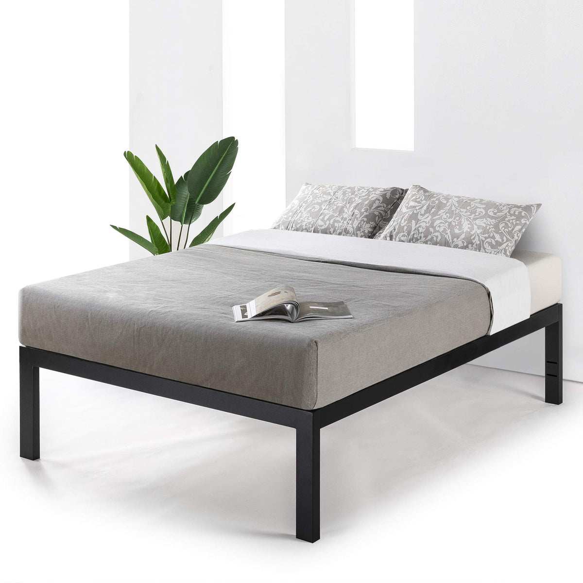 Queen 18 Inch Heavy Duty Steel Platform Bed with Wood Slat T6172