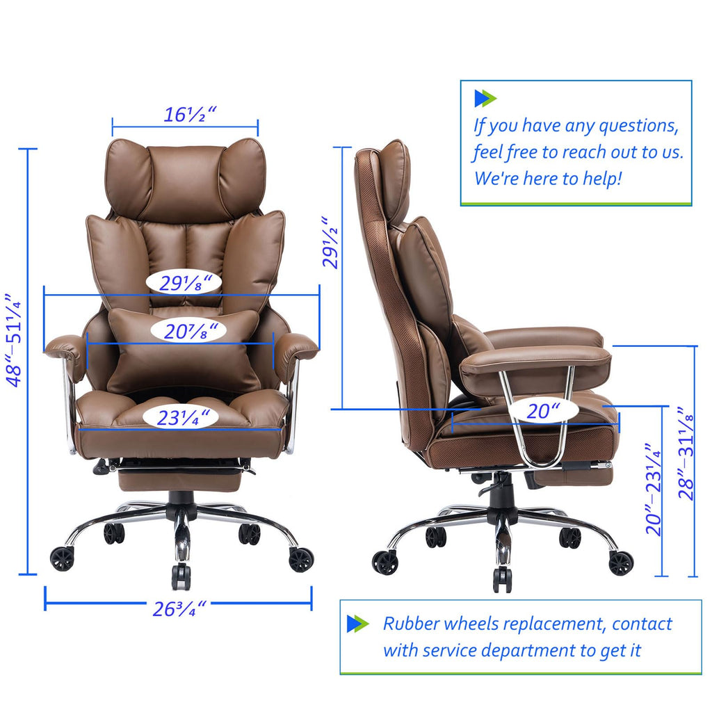 Big and Tall Brown PU Leather Office Chair with Lumbar Support U24491