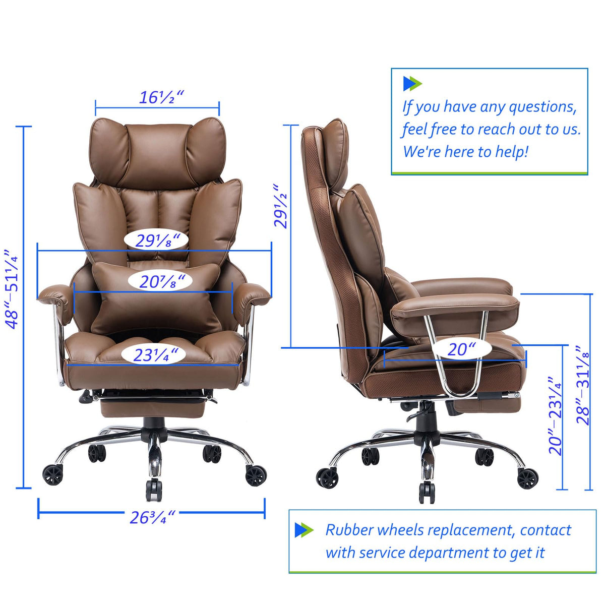 Big and Tall Brown PU Leather Office Chair with Lumbar Support U24491