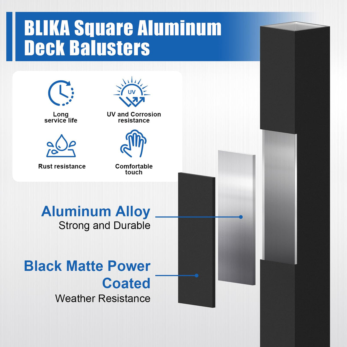 100 Pack 26" Square Black Aluminum Deck Balusters L953673