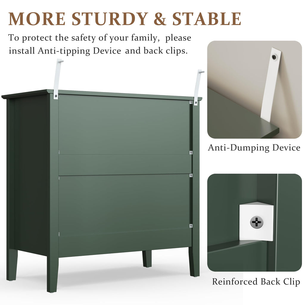 32" Dark Green 3 Drawer Nightstand Set of 2 B3111