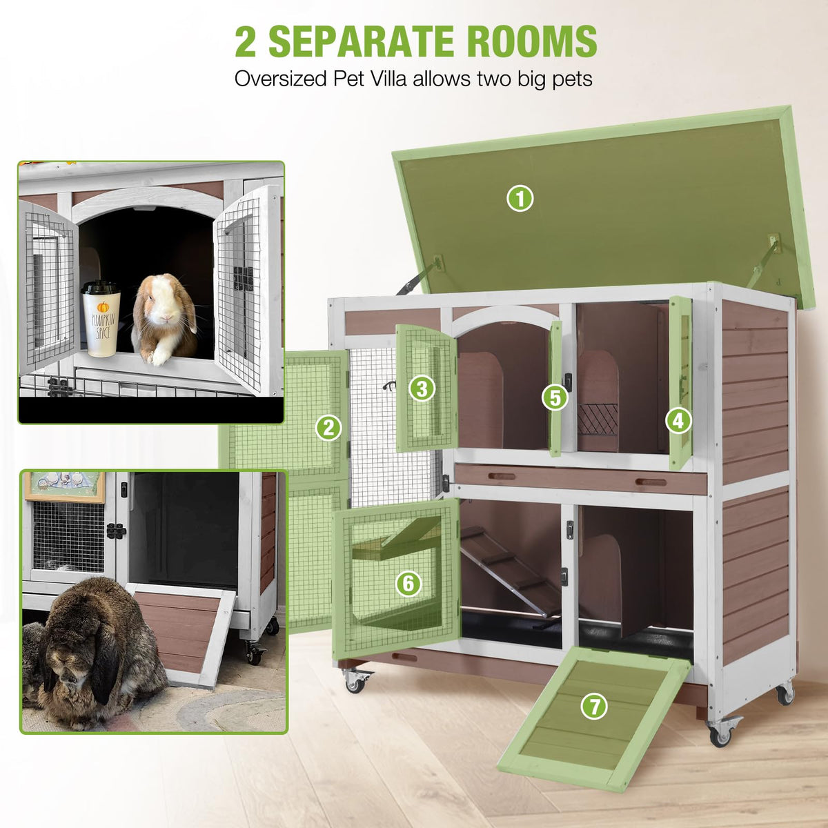 Two-Story Rabbit Hutch with Wheels F59845