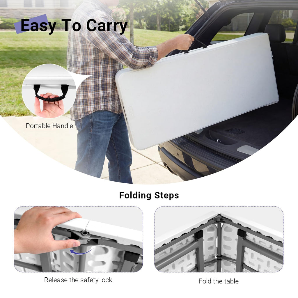 Folding Table 6FT Narrow Portable Plastic Heavy Duty Table, White T66851