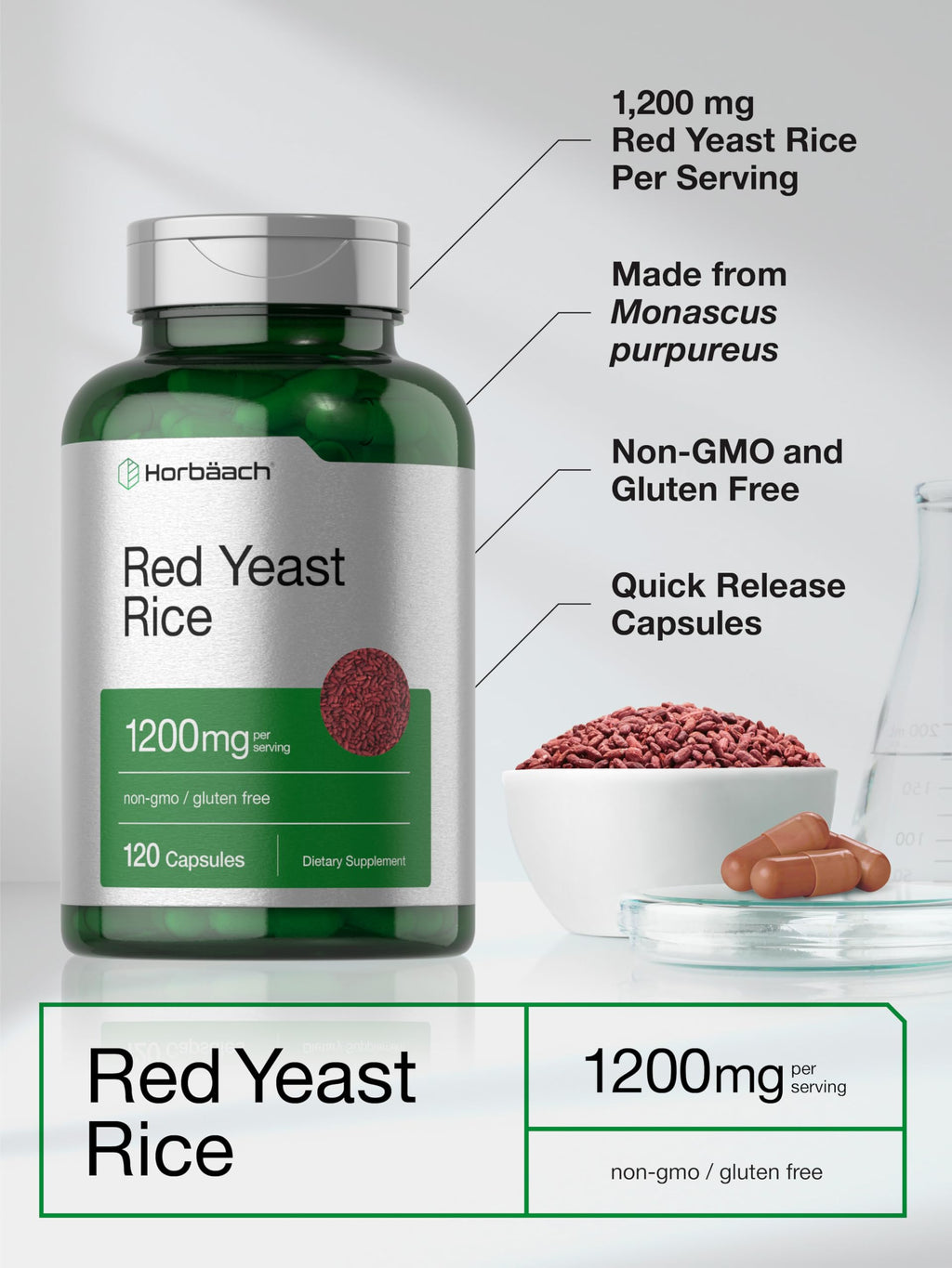 Red Yeast Rice 1200 mg 120 Capsules H35615