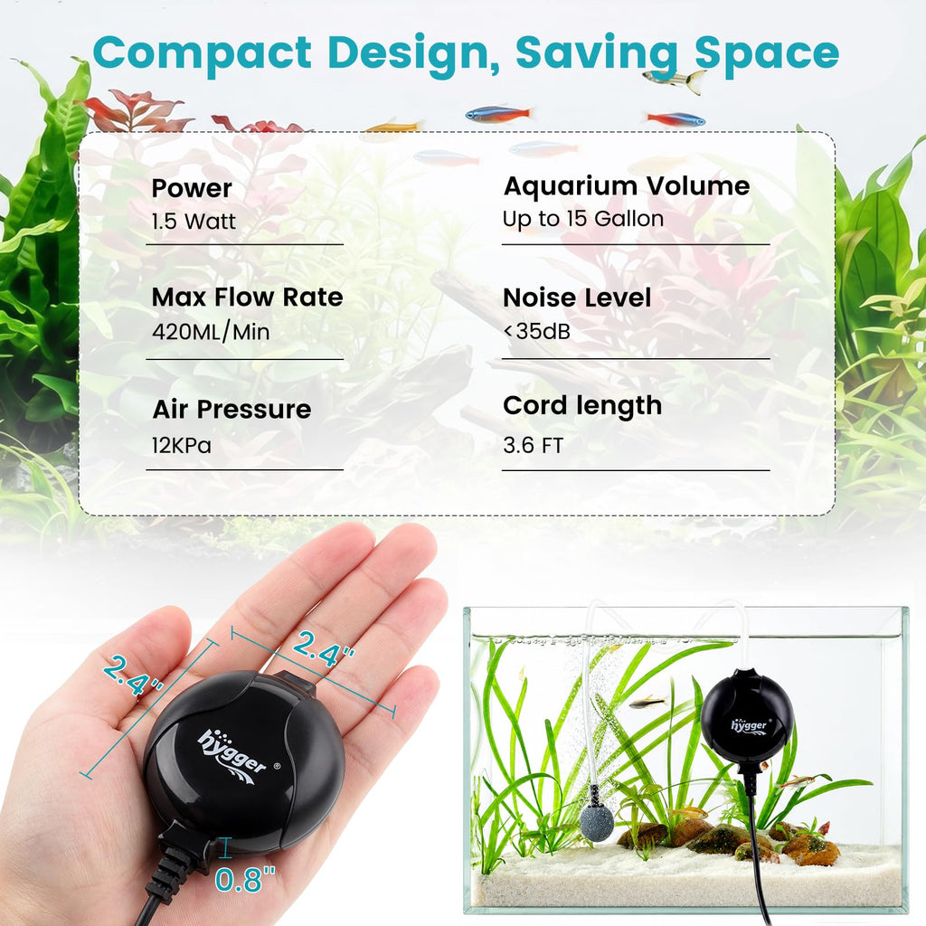 Quiet Mini Aquarium Air Pump 1.5 Watt with Air Stone Black I6423