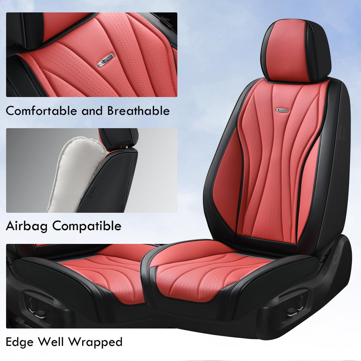 Black Red 2 Pack Leather Car Seat Covers U8688