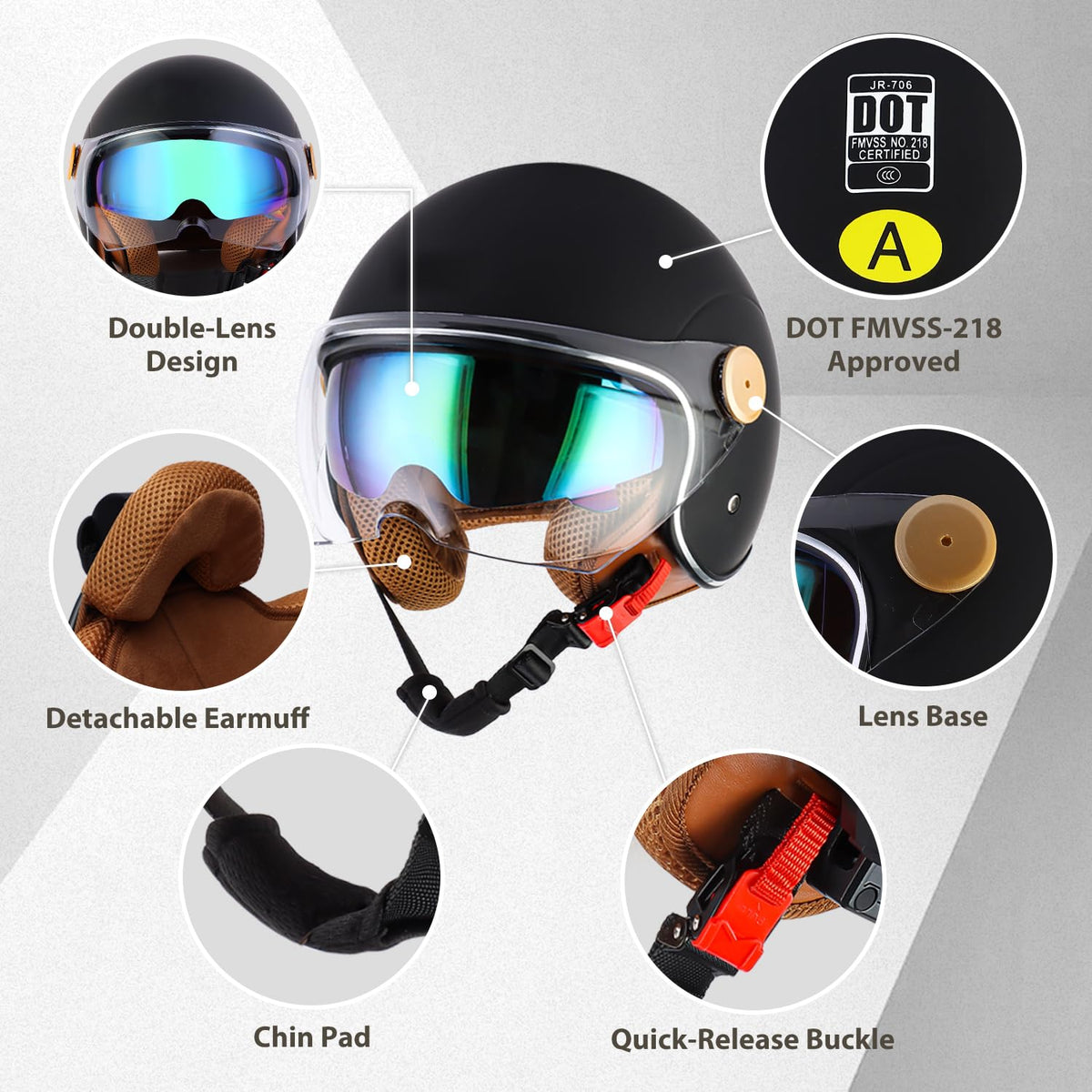 3/4 Open Face Motorcycle Helmet Dual Visors DOT Approved Y27807