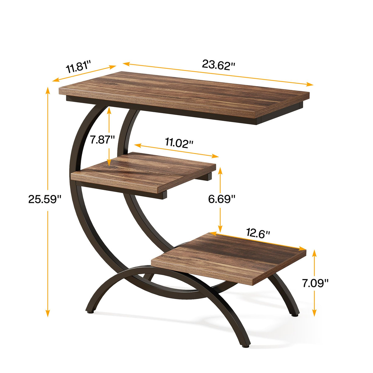 C-Shaped 3-Tier End Table with Curved Metal Frame N52230