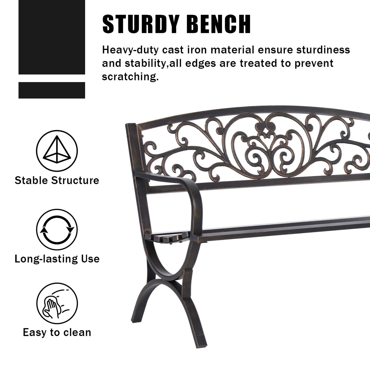 50 Inches Bronze Metal Garden Bench K785526