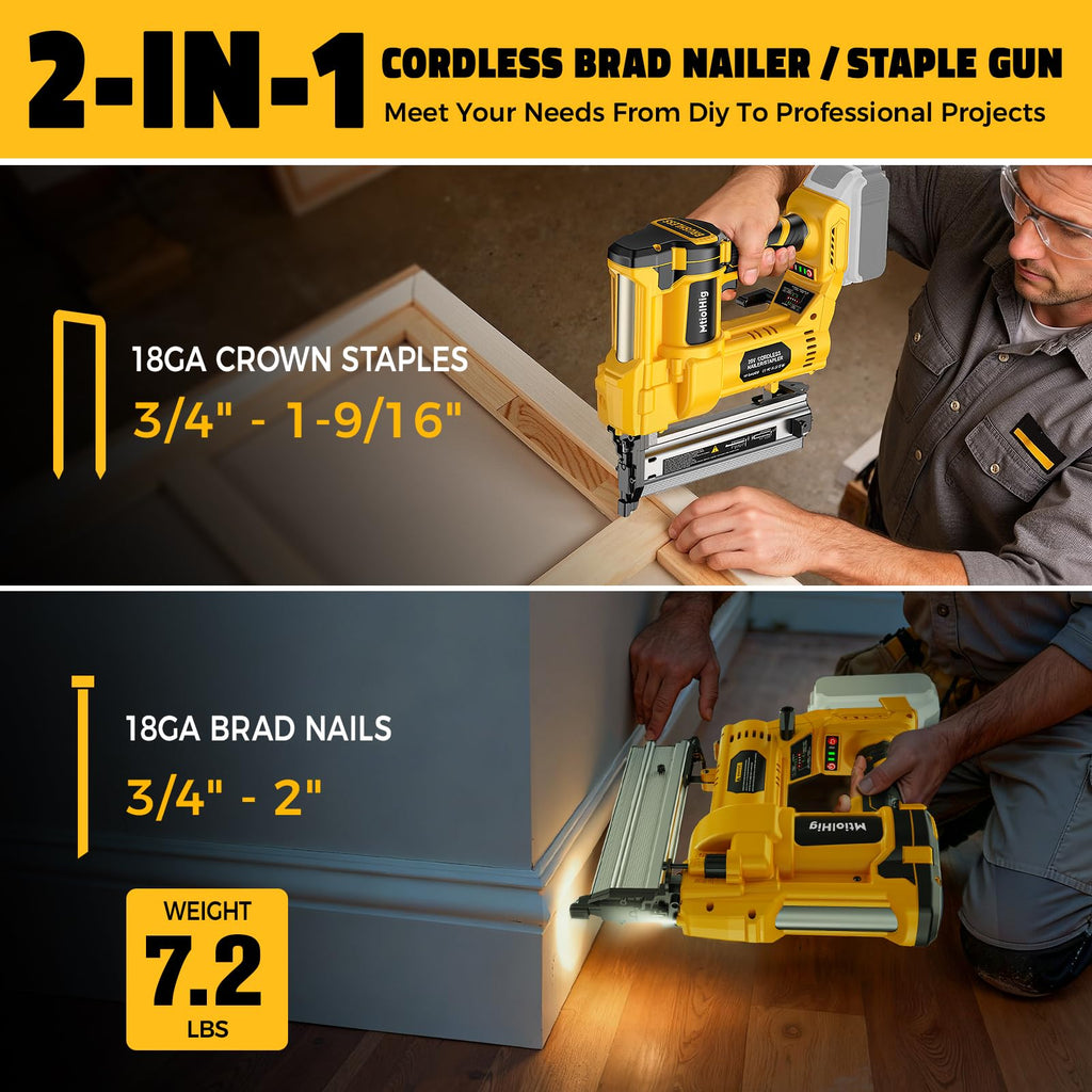 Cordless 2Inch Brad Nailer, 2-in-1 Staple Gun, 18 Gauge Battery Powered G472631