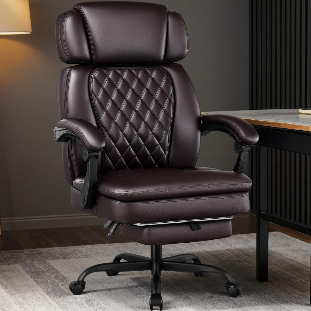 Brown 400lbs Ergonomic PU Leather Office Chair with Foot Rest B71248