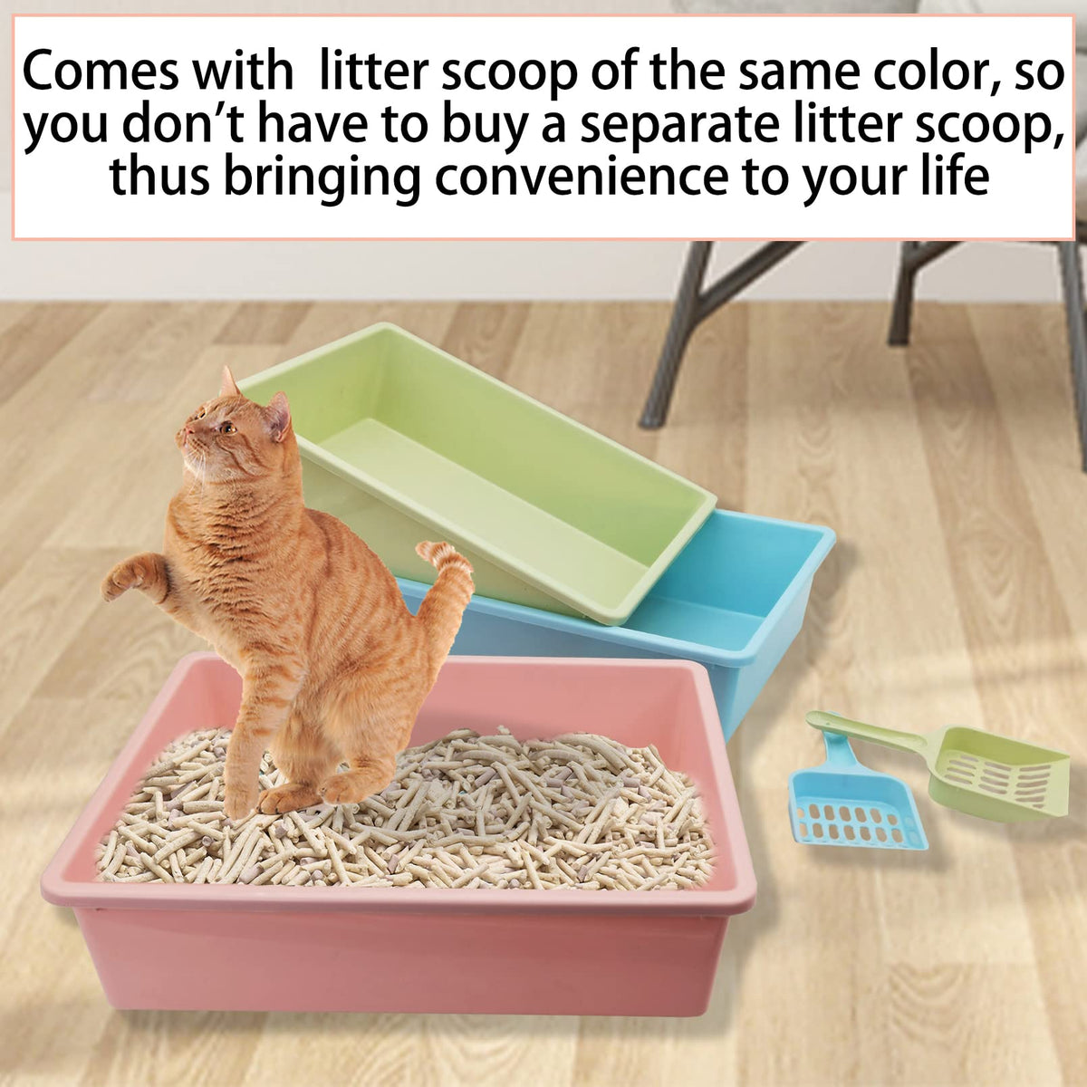 Medium Open Cat Litter Box with Scoop, Non-Stick Plastic, 15 x 11 x 4 Inches M87583