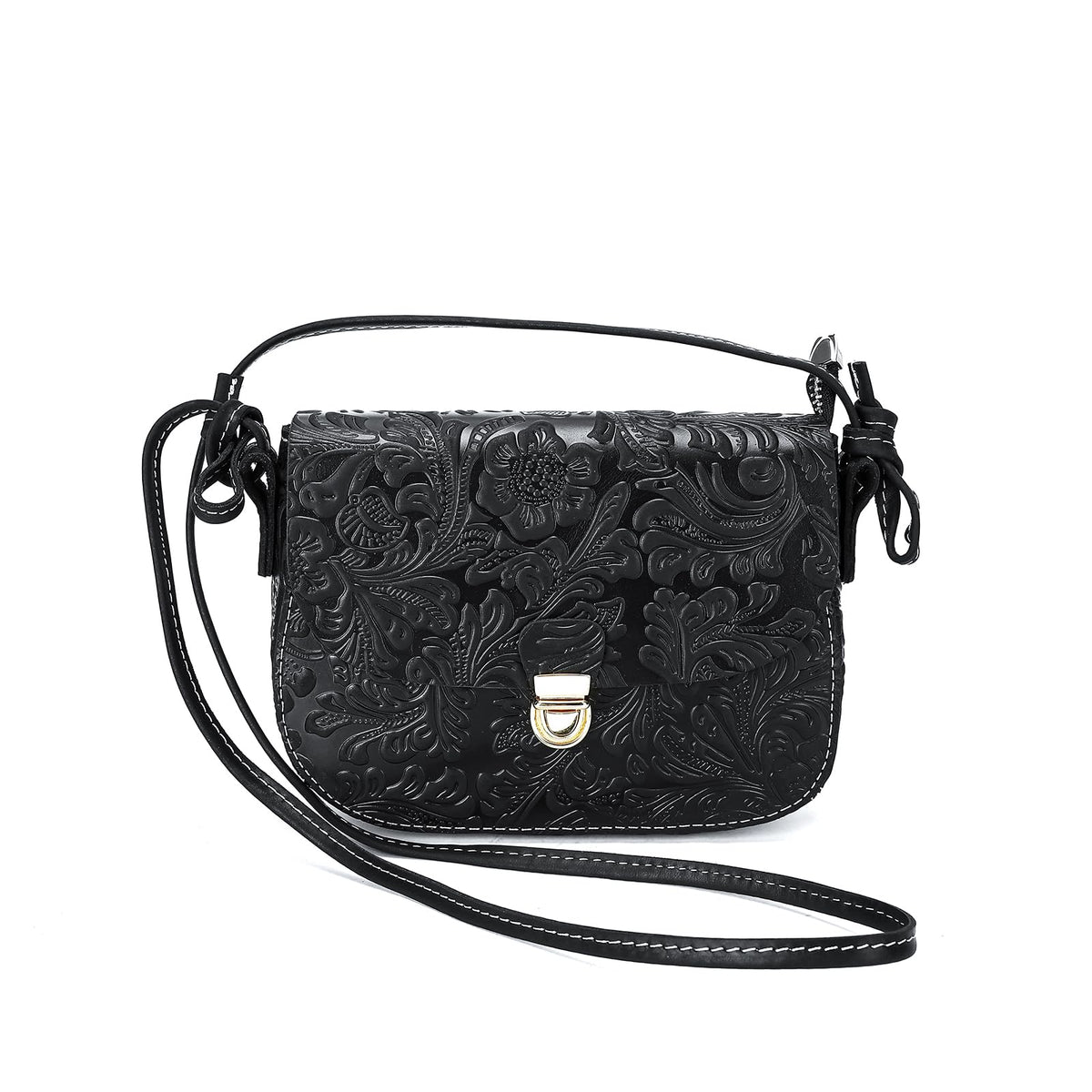 Genuine Leather Floral Embossed Crossbody Bag E382