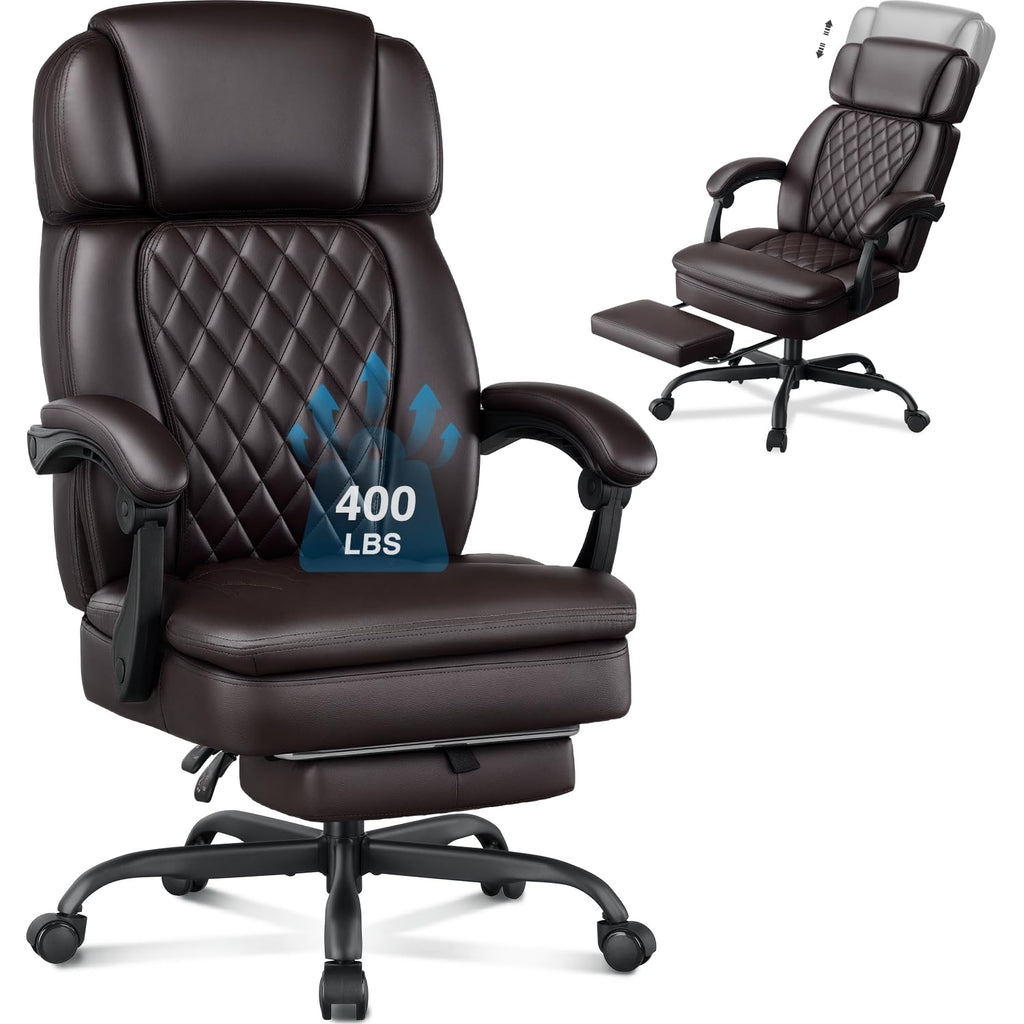 Brown 400lbs Ergonomic PU Leather Office Chair with Foot Rest B71248