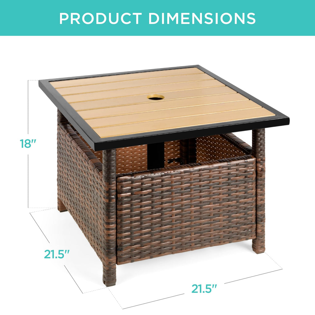 Brown Wicker Square Side Table with Umbrella Hole L169