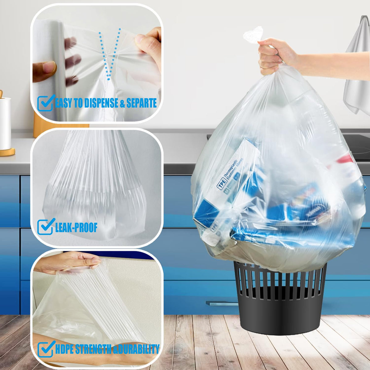 40-45 Gallon Clear Heavy Duty Plastic Trash Bags, 125 Count D563625