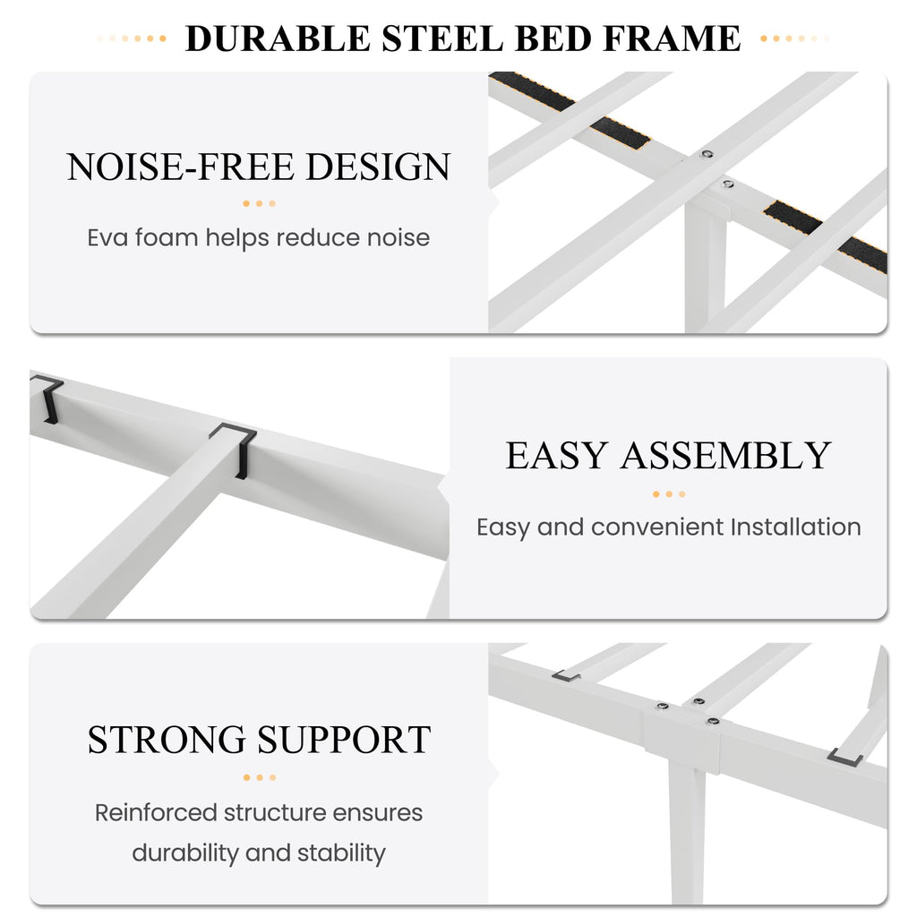 Full Size White Metal Bed Frame with Headboard C620