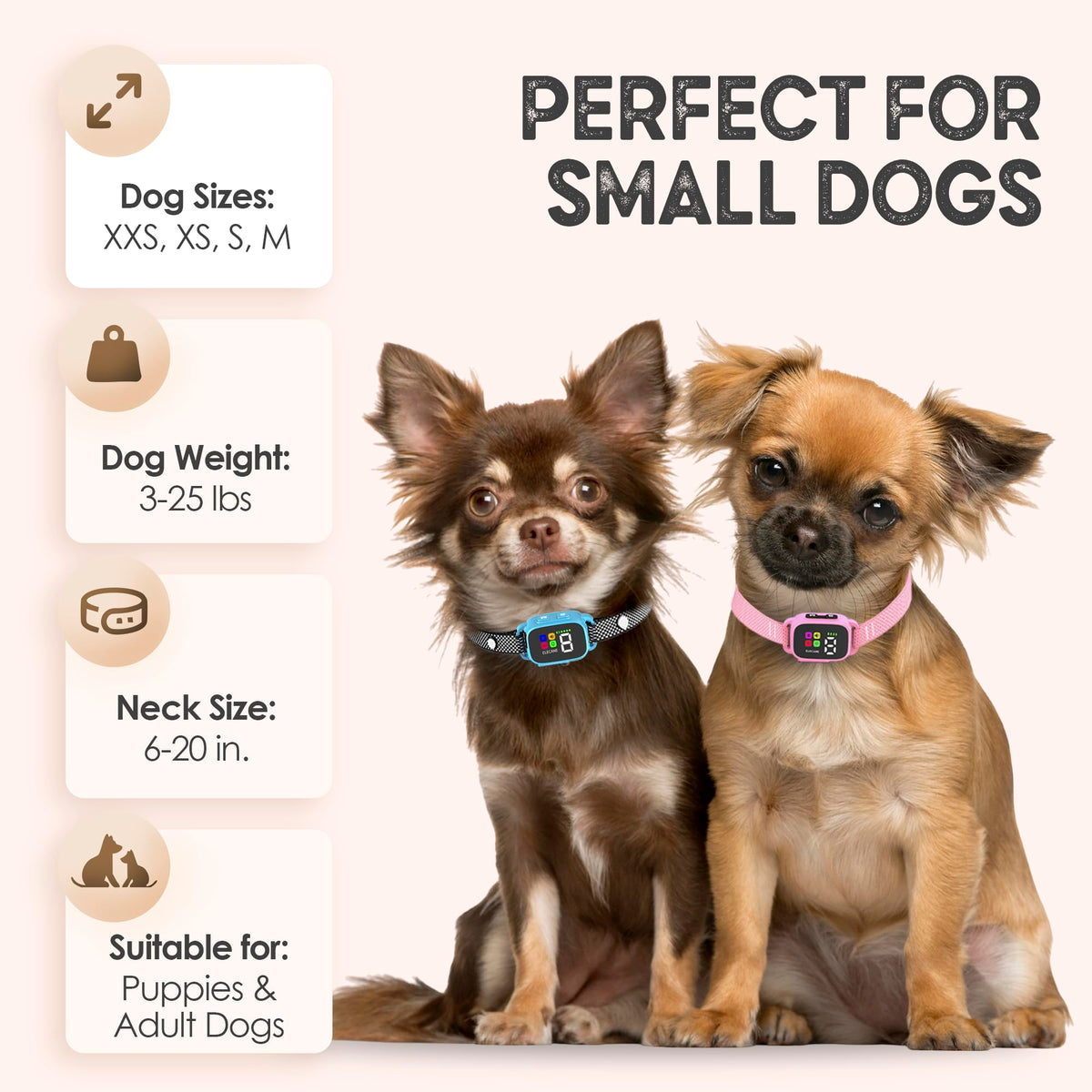 No Shock Rechargeable Bark Collar for Small Dogs 5-15 lbs T183675