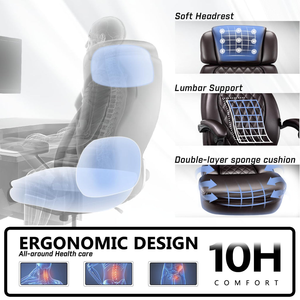 Brown 400lbs Ergonomic PU Leather Office Chair with Foot Rest B71248