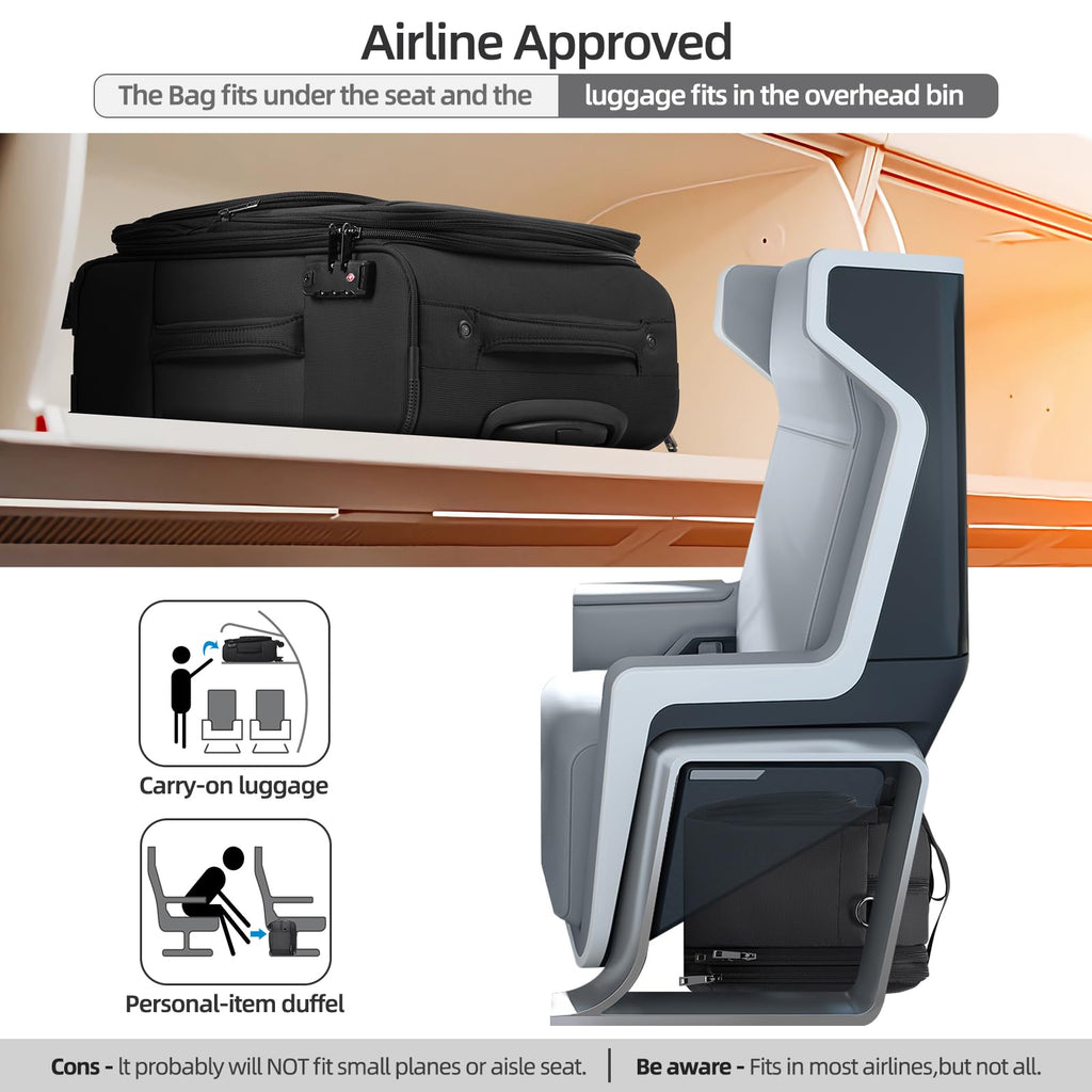 Black Expandable Carry-On Luggage Duffel Bag with Adjustable Strap R602597