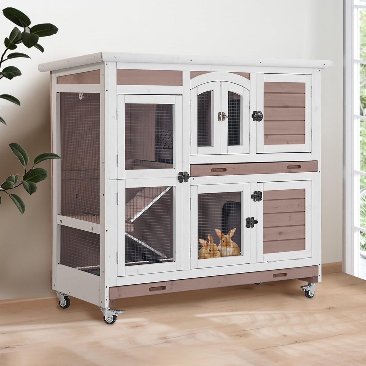 Two-Story Rabbit Hutch with Wheels F59845