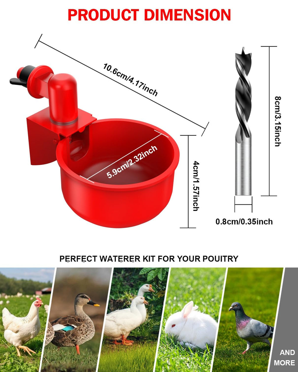 30 Packs Large Automatic Poultry Water Feeder Cups with Tee Fittings T5248