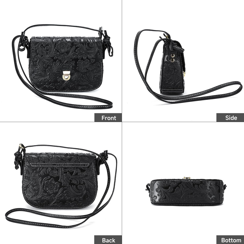 Genuine Leather Floral Embossed Crossbody Bag E382
