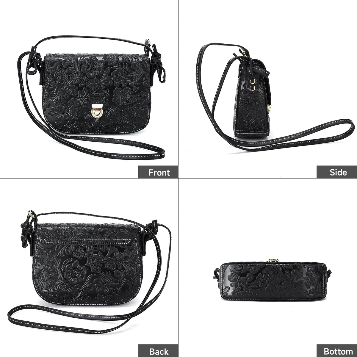 Genuine Leather Floral Embossed Crossbody Bag E382