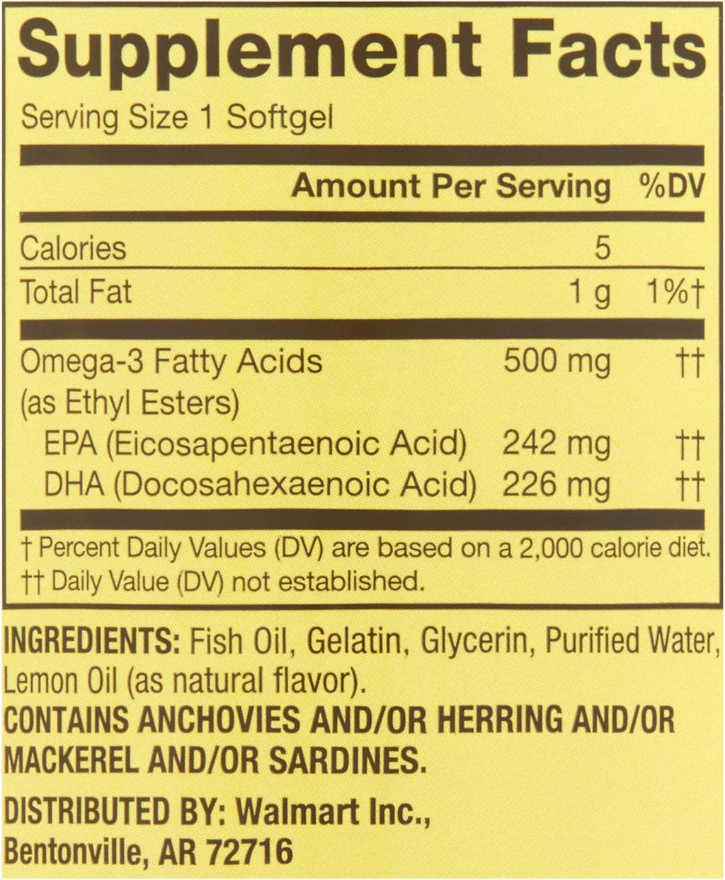 Omega-3 500 mg 180 Count Fish Oil Dietary Supplements T786500