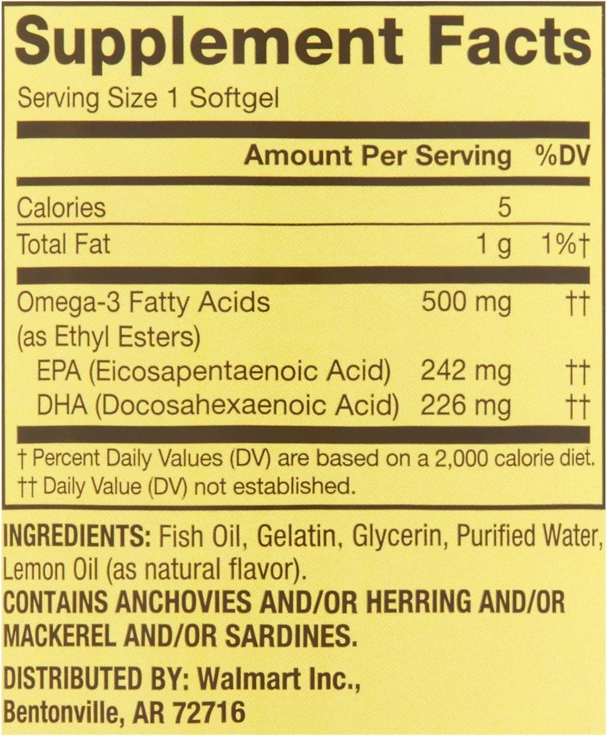 Omega-3 500 mg 180 Count Fish Oil Dietary Supplements T786500