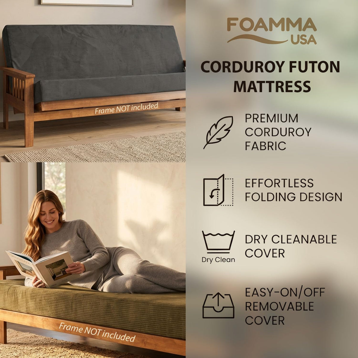 6-Inch Memory Foam Futon Mattress with Removable Cover Q988