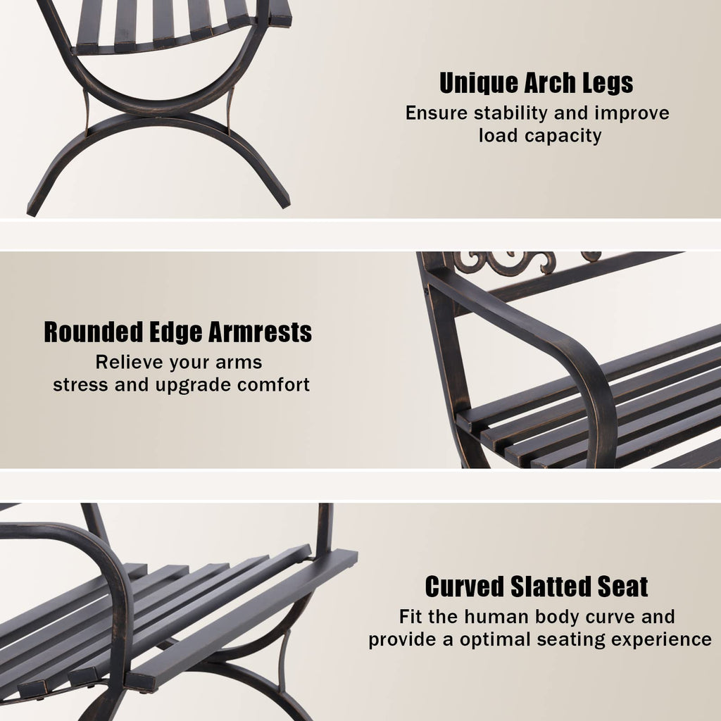 50 Inches Bronze Metal Garden Bench K785526
