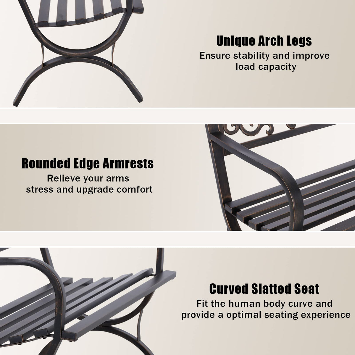 50 Inches Bronze Metal Garden Bench K785526