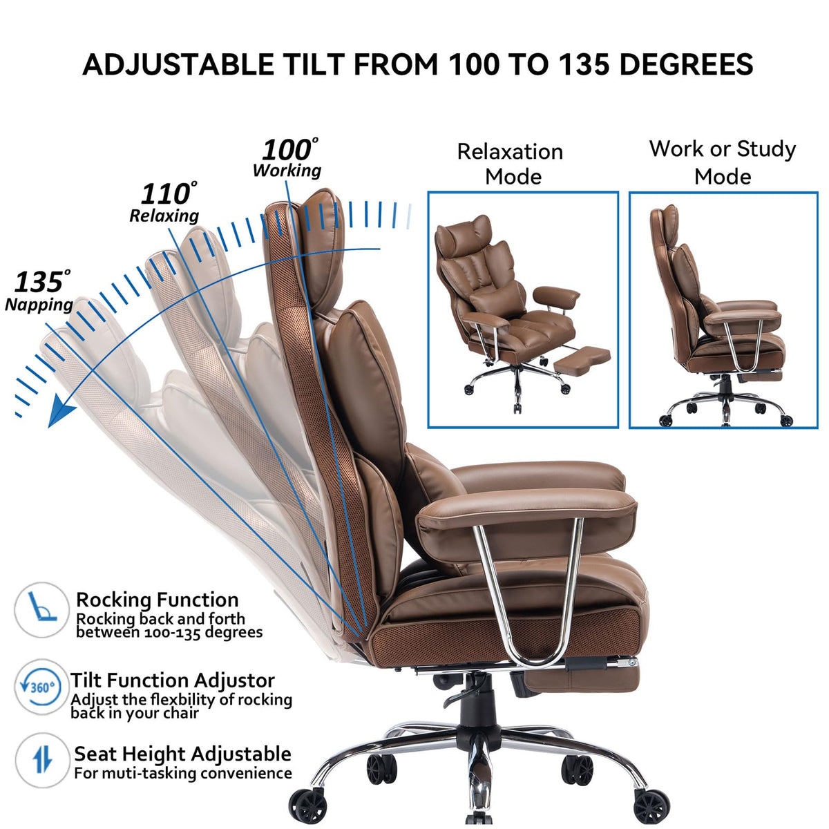 Big and Tall Brown PU Leather Office Chair with Lumbar Support U24491