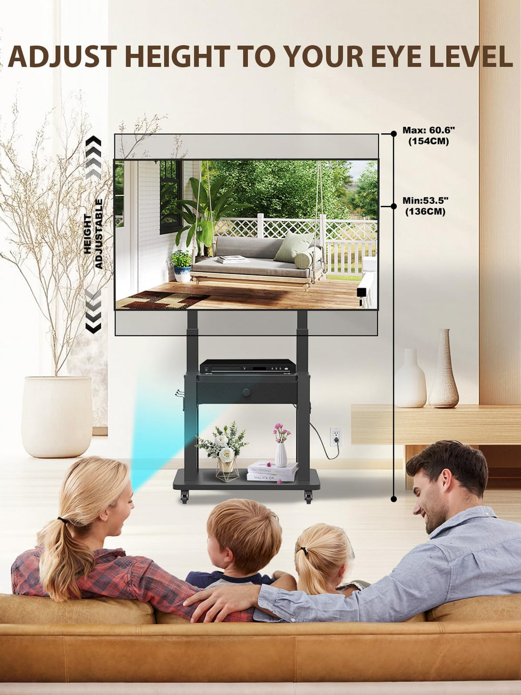 Black Rolling TV Stand with Power Outlet for 32-75 Inch Screens B19573