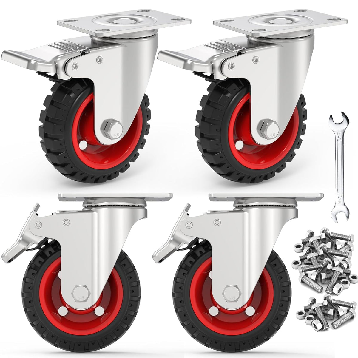 5 Inch Heavy Duty Casters Set of 4 Dual Locking Rubber Swivel Plate K8943