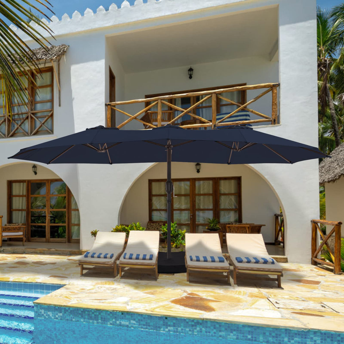 15ft Double-Sided Patio Umbrella with Base P2217