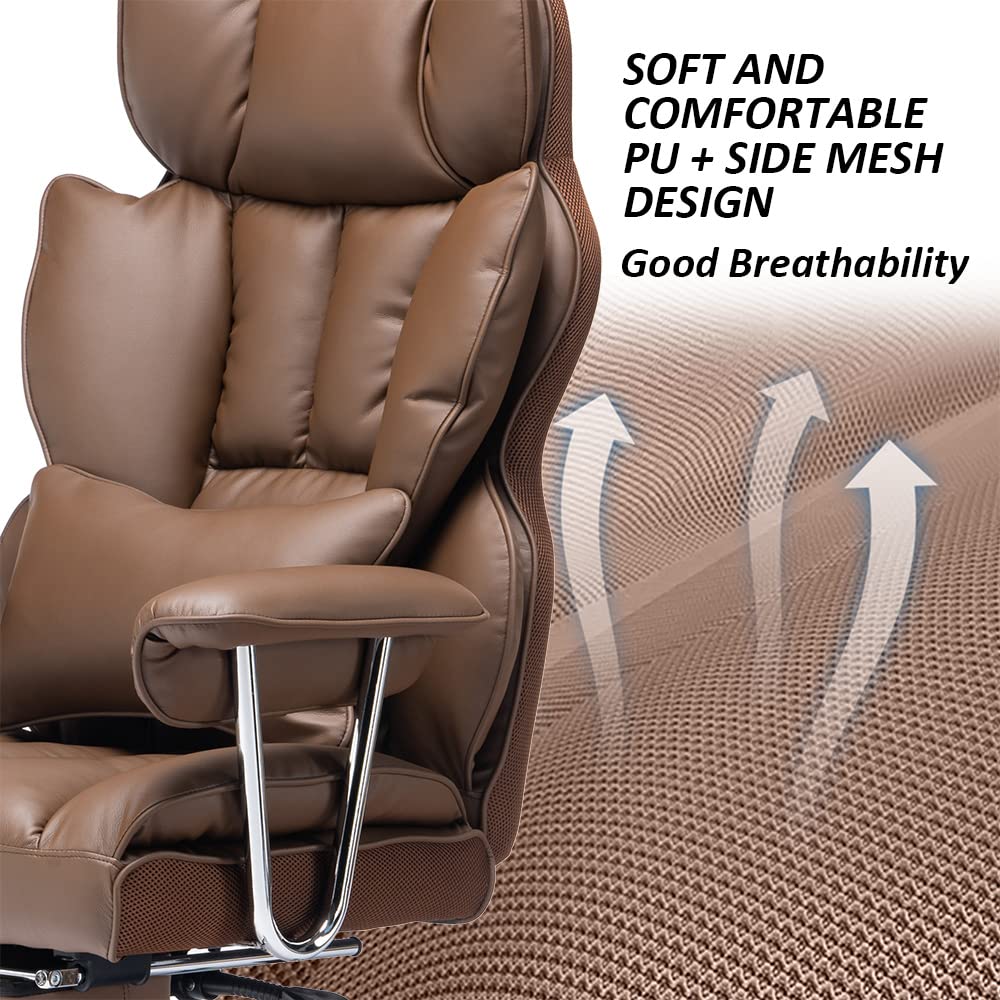 Big and Tall Brown PU Leather Office Chair with Lumbar Support U24491